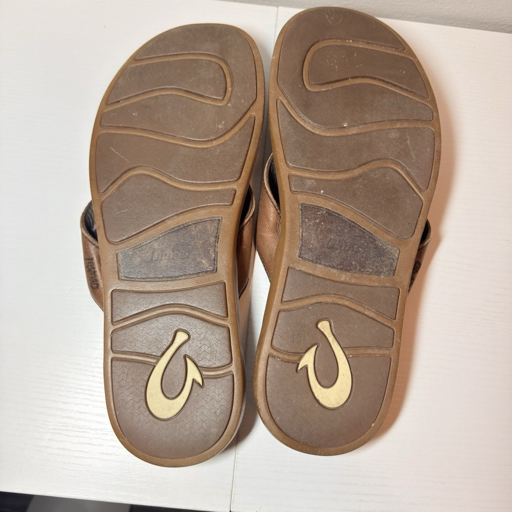 OluKai Nalukai Leather Flip Flop Thong Sandals Brown 10386-6363 Men's Sz 14 - Picture 6 of 7